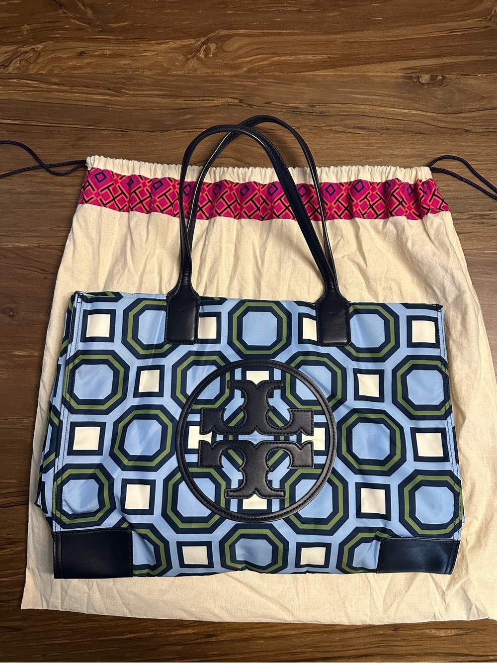 Tory Burch Nylon and Leather Pattern Tote Bag